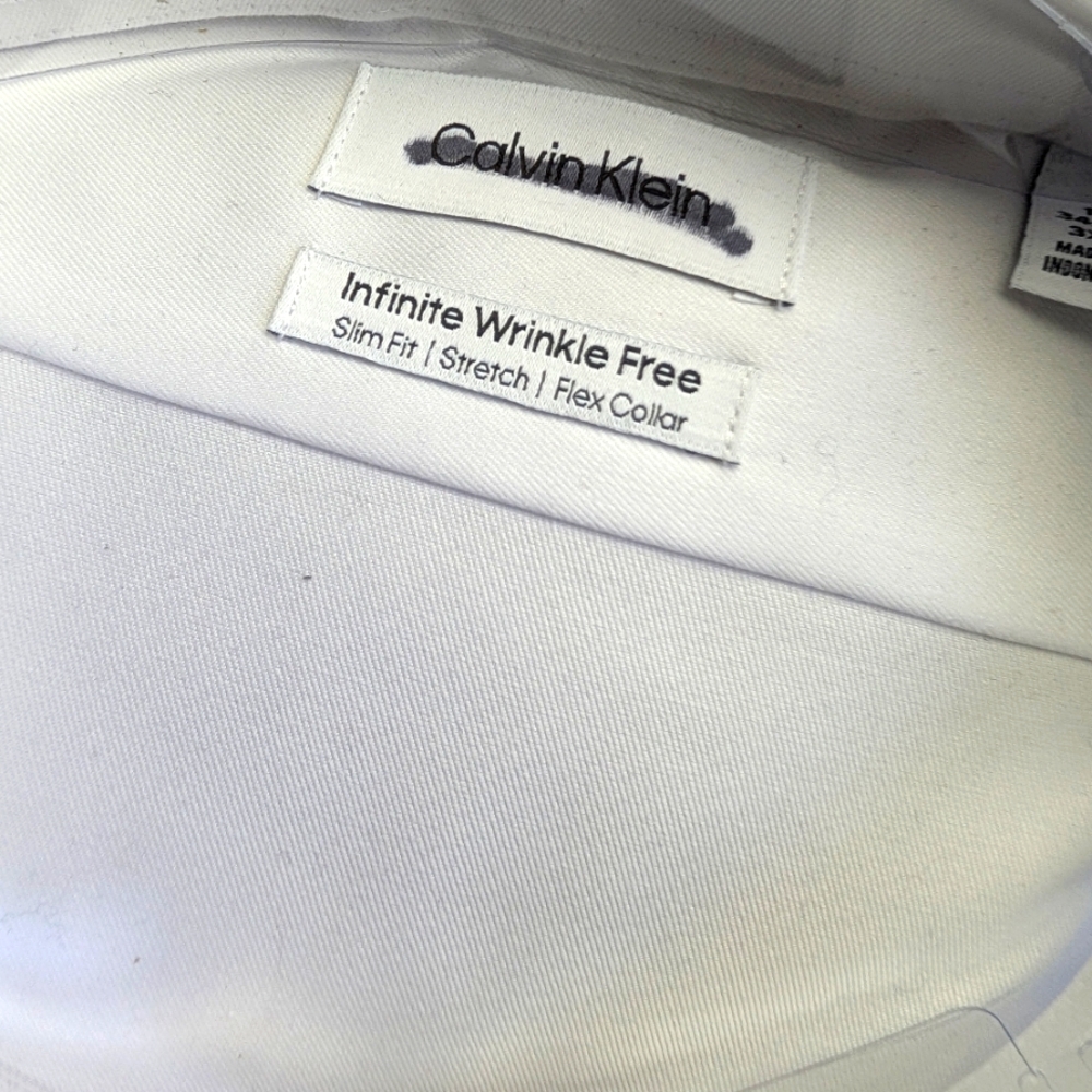 NWT Calvin Klein Men’s White Dress Shirt | Slim Fit | Wrinkle-Free | Size 19 - Picture 3 of 5